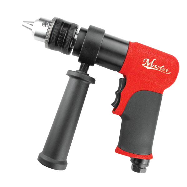 Perceuse pneumatique réversible industrielle 1/2 pouce avec gâchette à ressort, poignée latérale et mandrin Jacobs à clé, 350 tr/min - 28550